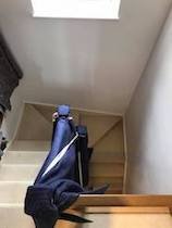 upright piano move, narrow stair in Leamington Spa