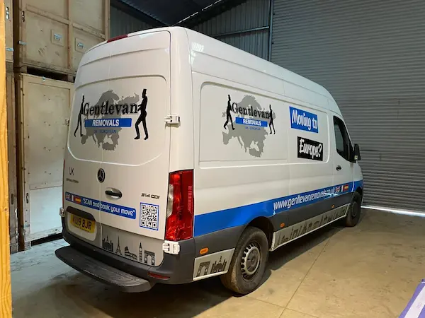 Gentlevan Removals sign-written Mercedes Sprinter — UK to Spain removals