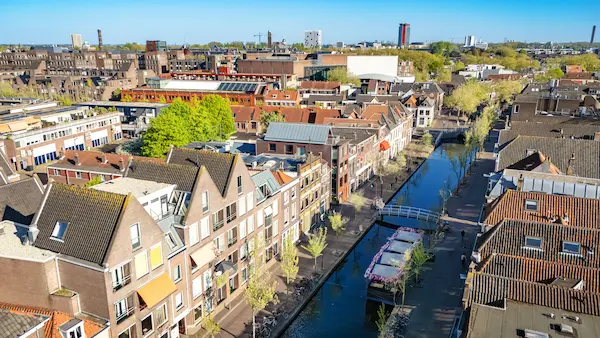 Dutch canal house and the cityscape served on a UK to Netherlands removal
